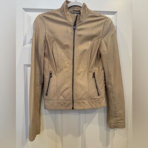 Malibu Road Tan Leather Biker Jacket With Whipstitch Detail